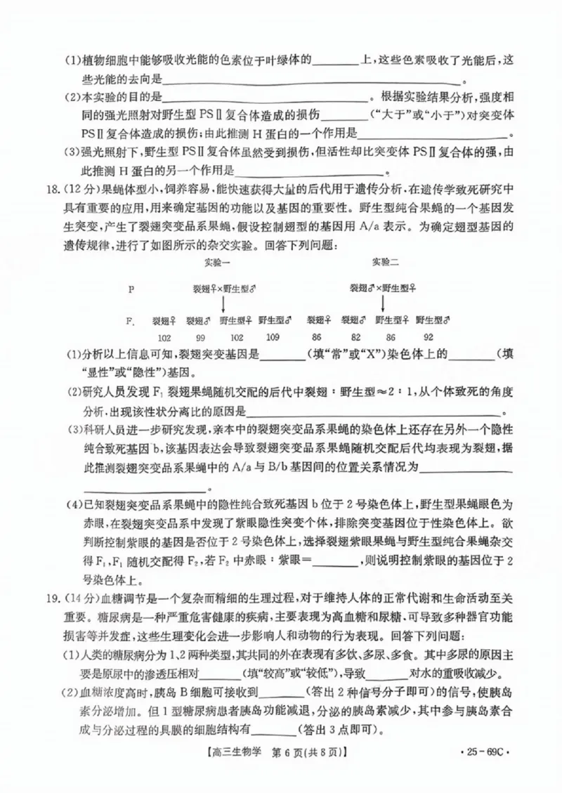 广东2025届高三10月金太阳联考生物试题_2024-2025高三（6-6月题库）_2024年10月试卷_1030广东省金太阳2025届高三10月大联考（25-69C）