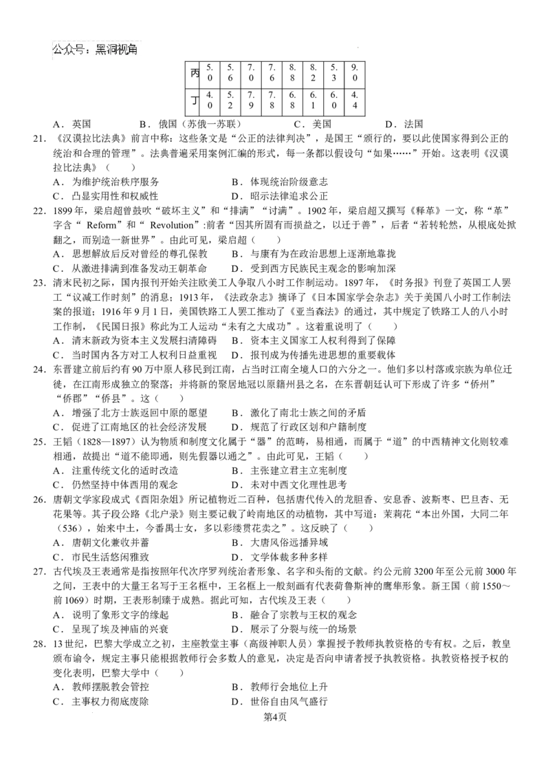 四川省眉山市区县高中学校2024-2025学年高三上学期一诊模拟联考历史试题（含答案）_2024-2025高三（6-6月题库）_2024年12月试卷