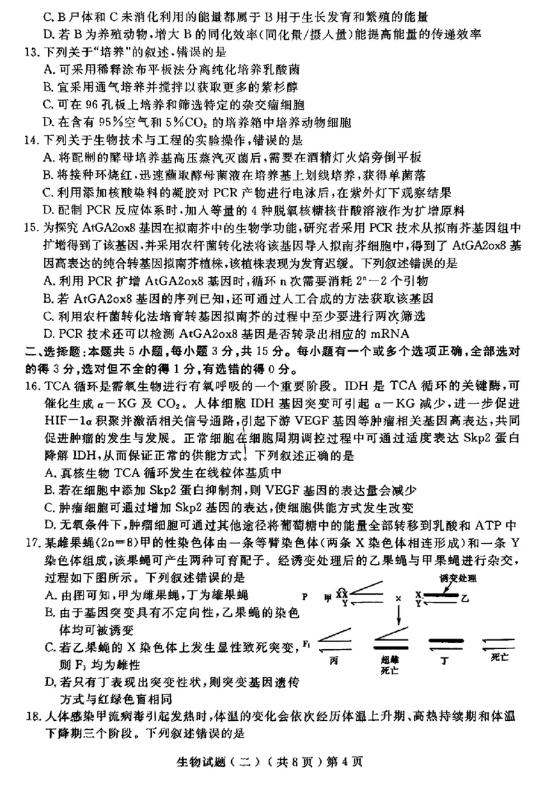 山东省聊城市2025年高考模拟试题（二）生物+答案_2024-2026高三（6-6月题库）_2025年04月试卷_0429山东省聊城市2025年高考模拟试题（二）（聊城二模）（全科）
