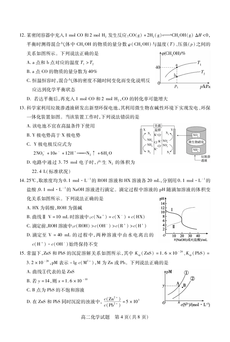 山西省运城市2024-2025学年高二上学期1月期末调研测试化学试题_2024-2025高二（7-7月题库）_2025年03月试卷_0307山西省运城市2024-2025学年高二上学期1月期末考试