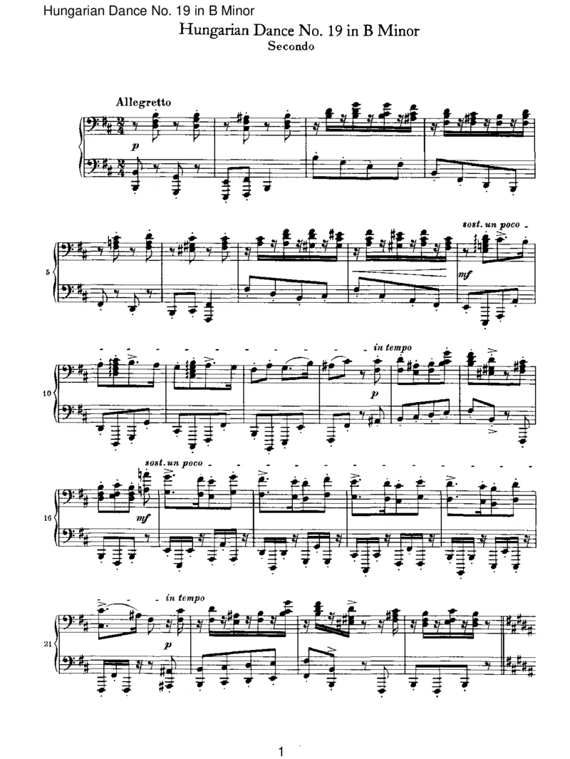 HungarianDanceNo.19inBMinor_一万首著名钢琴曲谱哈农贝多芬合集视频教学电子版高清无水印可打印_1古典钢琴知名音乐家谱_勃拉姆斯钢琴谱全集_VI.PianoWorksforFourHands