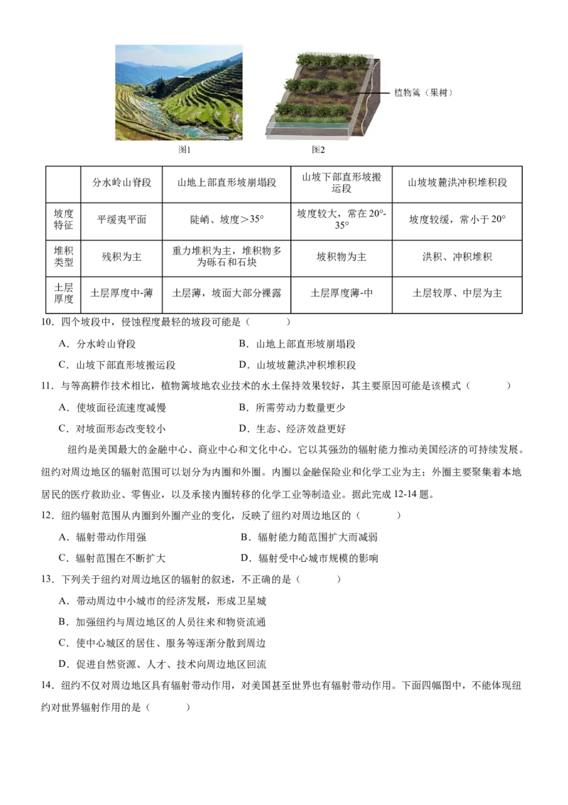 四川省绵阳南山中学2024-2025学年高二下学期4月期中考试地理试题（含答案）_2024-2025高二（7-7月题库）_2025年6月试卷_0602四川省绵阳南山中学2024-2025学年高二下学期4月期中考试