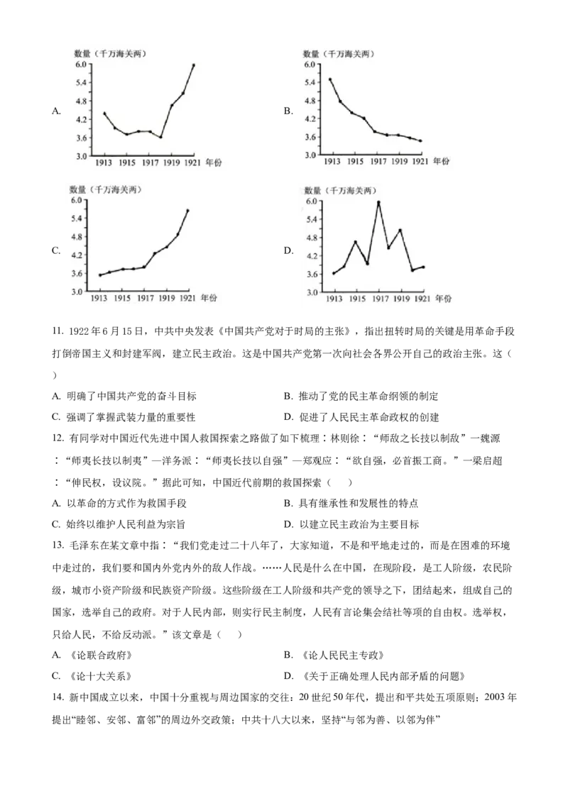 精品解析：广东省东莞市第四高级中学2024届高三10月月考历史试题（原卷版）(1)_2023年11月_0211月合集_2024届广东省东莞市第四高级中学高三上学期10月月考