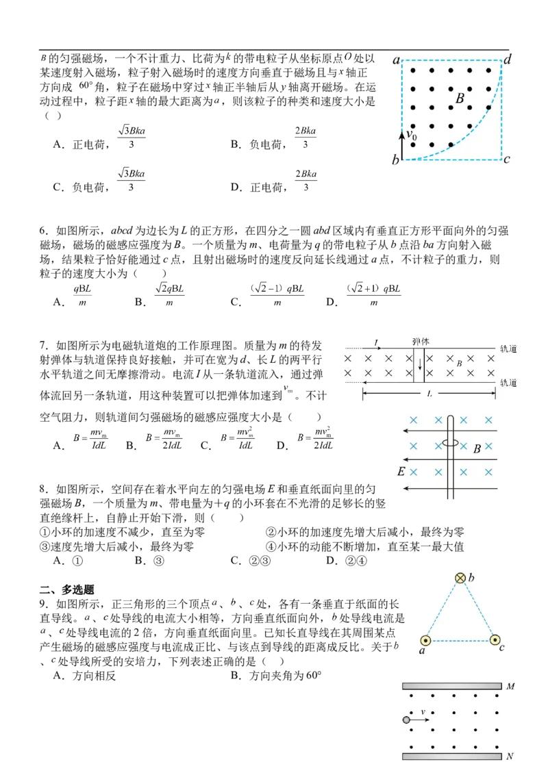 河南省驻马店市新蔡县第一高级中学2024-2025学年高二下学期3月月考物理试题（含答案）_2024-2025高二（7-7月题库）_2025年03月试卷