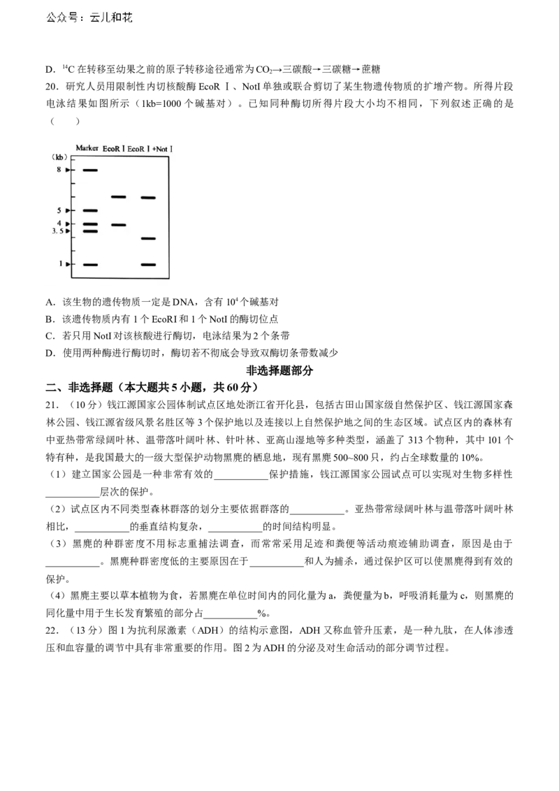 浙江省浙南名校2023-2024学年高二下学期6月期末生物试题_2024-2025高二（7-7月题库）_2024年07月试卷_0702浙江省浙南名校2023-2024学年高二下学期6月期末