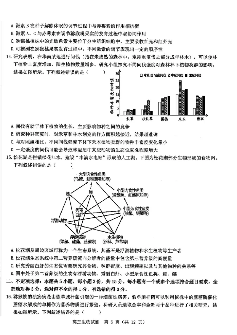 山东中学联盟2025届高三12月百校大联考生物试题_2024-2025高三（6-6月题库）_2024年12月试卷_1223山东省中学联盟百校大联考2024-2025学年高三上学期12月学情诊断（全科）