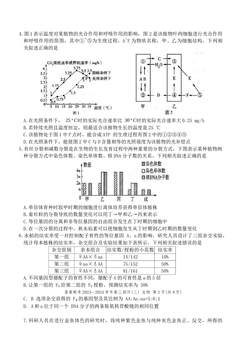 生物试题(1)_2023年11月_0211月合集_2024届河南省普高联考高三上学期测评（三）_河南省普高联考2024届高三上学期测评（三）生物
