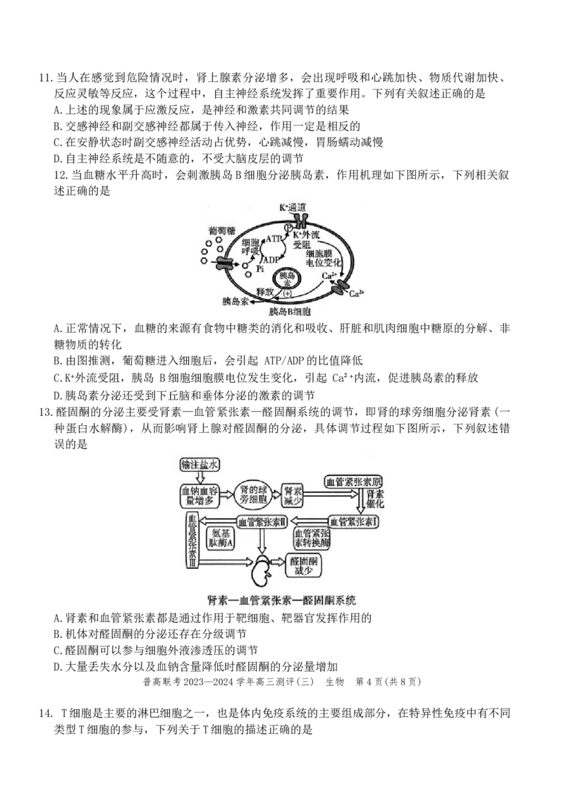 生物试题(1)_2023年11月_0211月合集_2024届河南省普高联考高三上学期测评（三）_河南省普高联考2024届高三上学期测评（三）生物