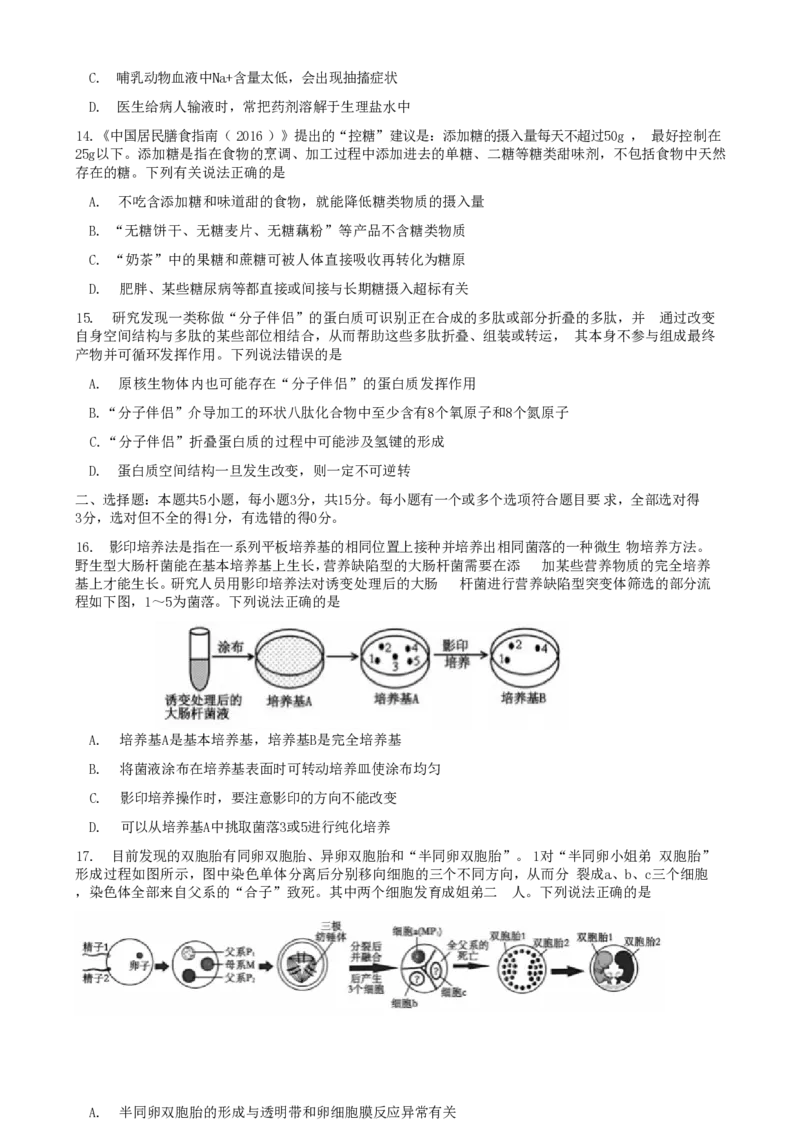 山东省泰安市2024-2025学年高二下学期4月期中考试生物Word版含答案_2024-2025高二（7-7月题库）_2025年05月试卷_0530山东省泰安市2024-2025学年高二下学期4月期中考试