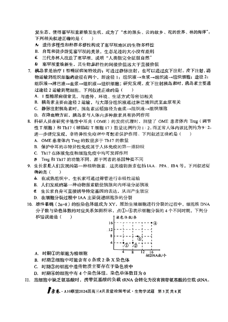 生物试题_2024年4月_01按日期_15号_2024届安徽省1号卷A10联盟高三4月质量检测_2024届安徽省1号卷A10联盟高三4月质量检测-生物