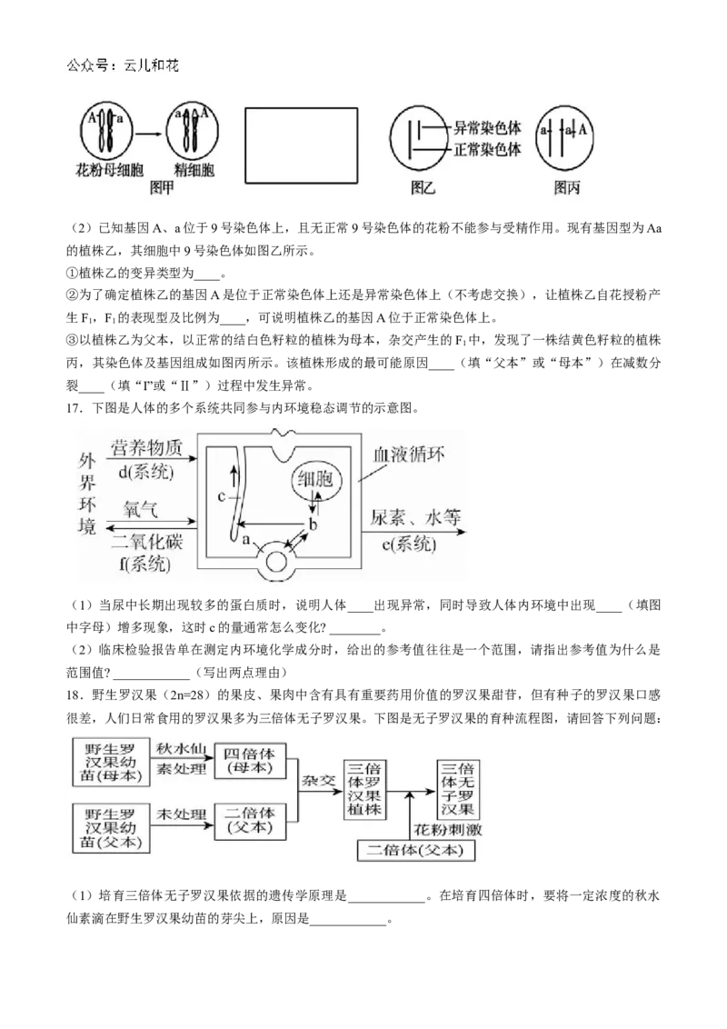 安徽省蚌埠市怀远县2024-2025学年高二上学期11月期中考试生物试题Word版含答案_2024-2025高二（7-7月题库）_2024年12月试卷_1201安徽省蚌埠市怀远县2024-2025学年高二上学期11月期中考试
