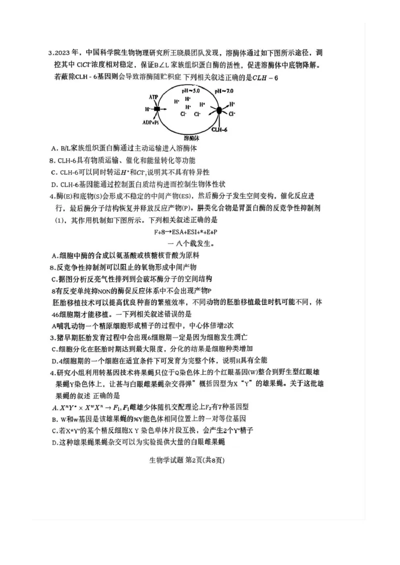 安徽省2024-2025学年高三上学期12月联考生物试卷（PDF版，无答案）_2024-2025高三（6-6月题库）_2024年12月试卷_1223天一大联考安徽2025届高三12月联考_天一大联考安徽2025届高三12月联考生物
