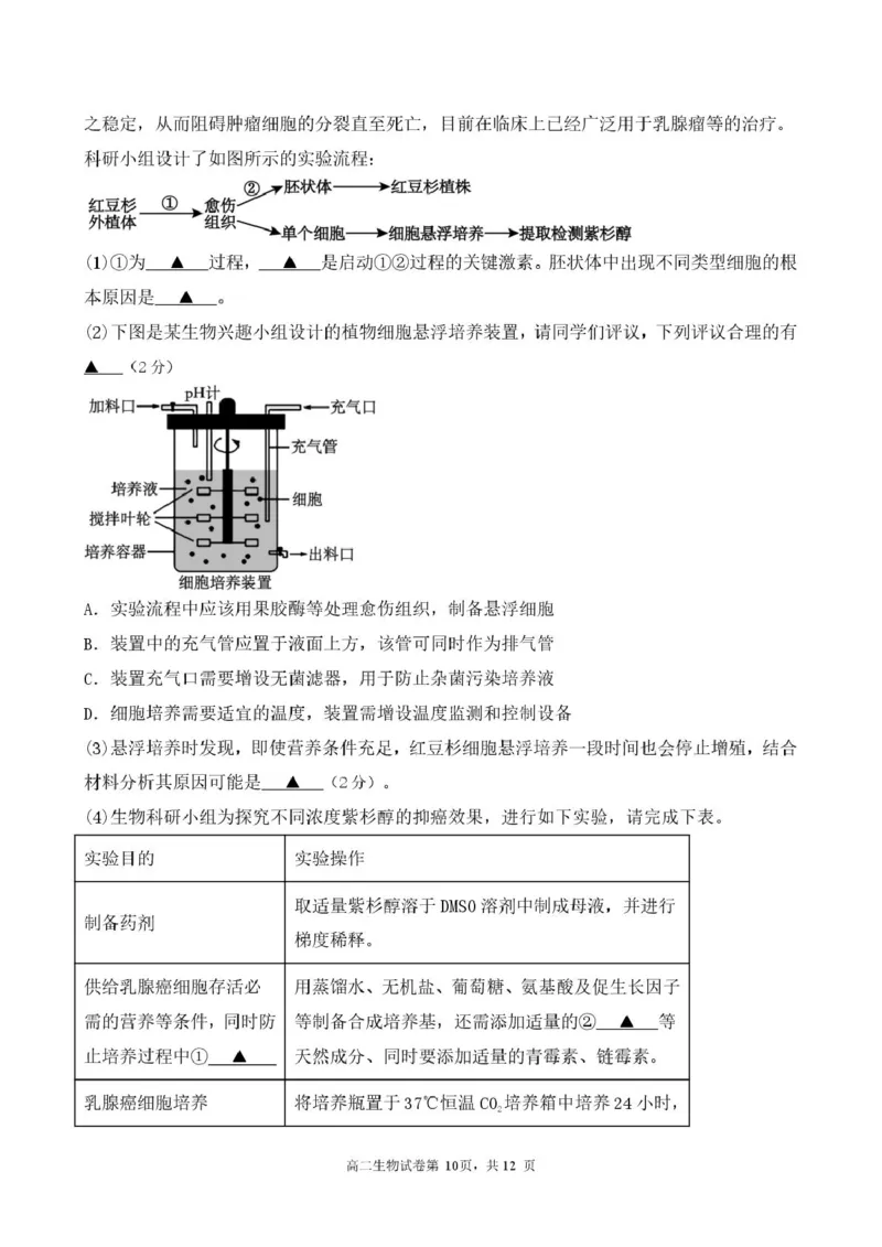 江苏省盐城市五校联考2024-2025学年高二下学期5月期中生物试题（扫描版，含答案）_2024-2025高二（7-7月题库）_2025年05月试卷_0520江苏省盐城市五校2024-2025学年高二下学期5月期中