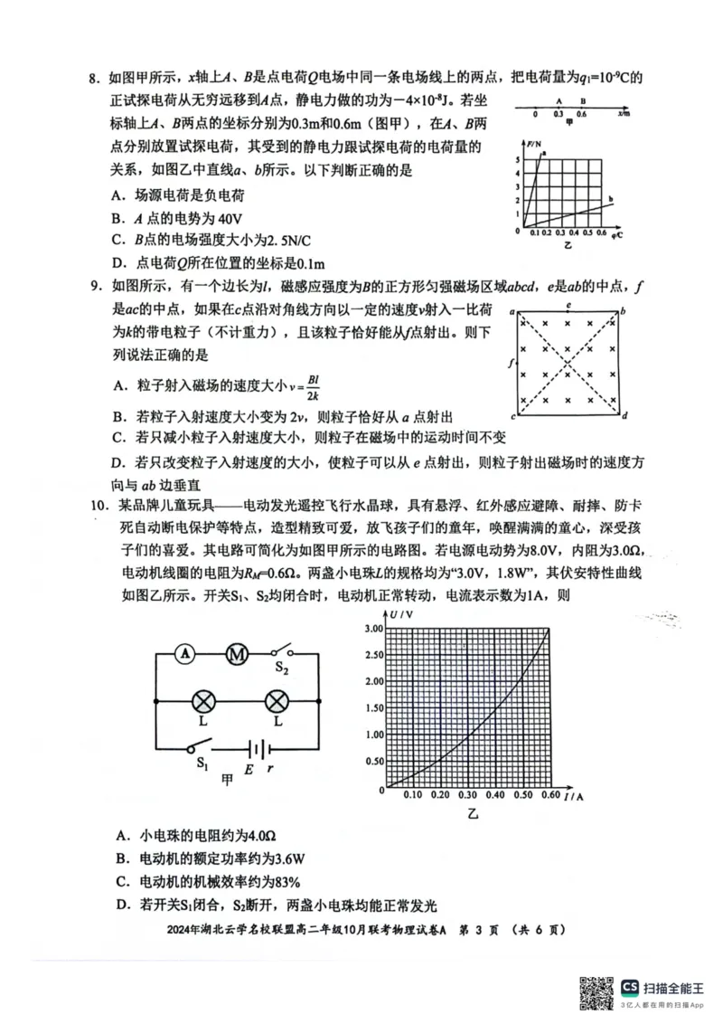物理-湖北云学部分重点高中2024年高二10月月考_2024-2025高二（7-7月题库）_2024年10月试卷_1023湖北云学部分重点高中2024年高二10月月考