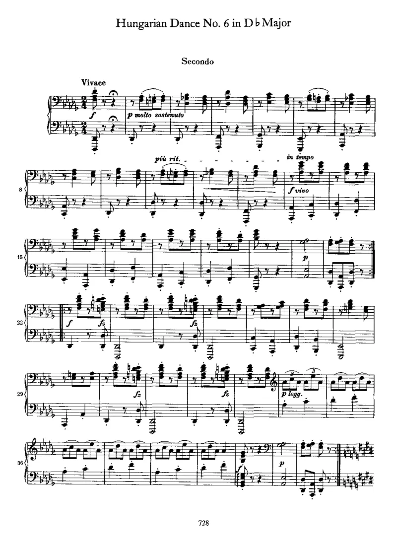 HungarianDanceNo06inDb_一万首著名钢琴曲谱哈农贝多芬合集视频教学电子版高清无水印可打印_1古典钢琴知名音乐家谱_勃拉姆斯钢琴谱全集_匈牙利舞曲四手联弹版