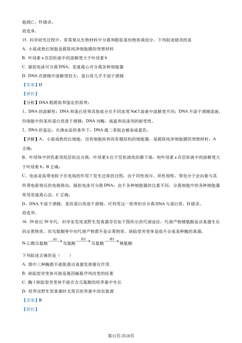 精品解析：2024届贵州省高三二模生物试题（解析版）_2024年4月_01按日期_14号_2024届贵州省高三年级4月适应性考试_贵州省2024年高三年级4月适应性考试生物