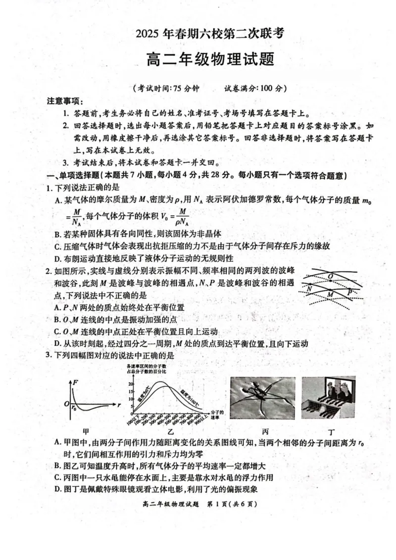 河南省南阳市六校2024-2025学年高二下学期第二次联考物理试卷（图片版，含解析）_2024-2025高二（7-7月题库）_2025年6月试卷_0611河南省南阳市六校2024-2025学年高二下学期第二次联考试题