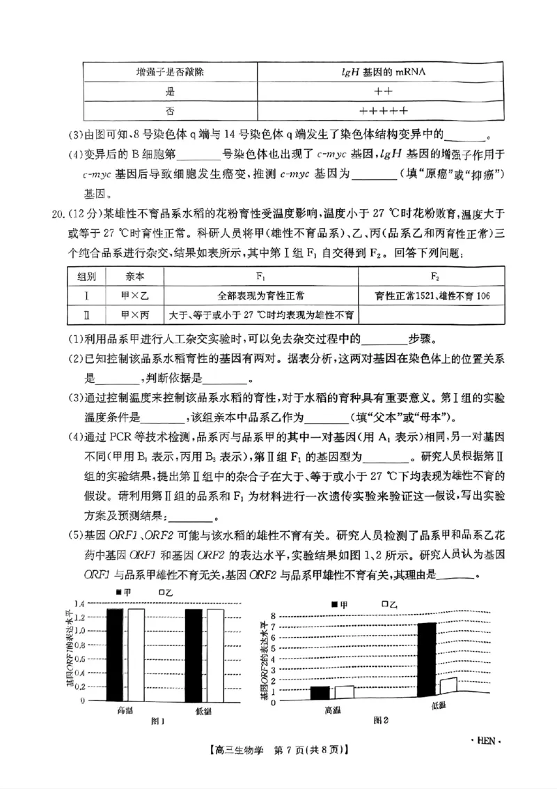 河南、江西2025届高三11月全国百万金太阳联考生物+答案_2024-2025高三（6-6月题库）_2024年12月试卷_1201河南、江西2025届高三11月全国百万金太阳联考（全科）
