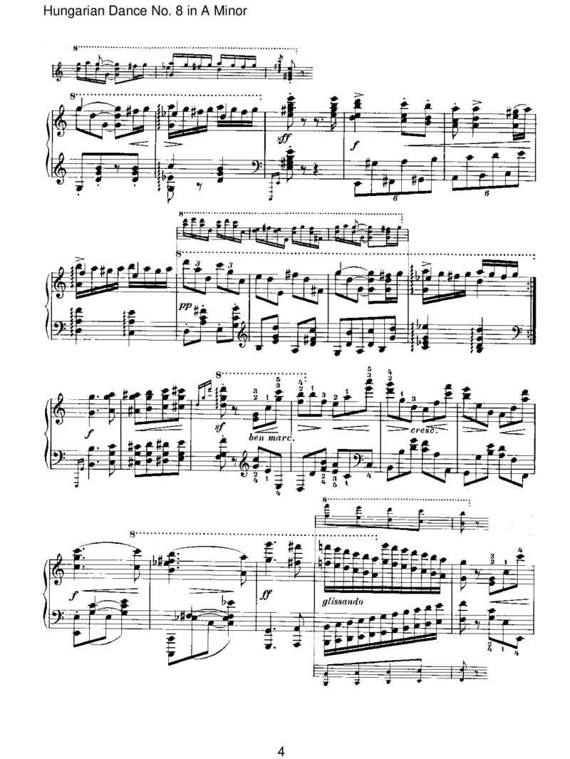 HungarianDanceNo.8inAMinor_一万首著名钢琴曲谱哈农贝多芬合集视频教学电子版高清无水印可打印_1古典钢琴知名音乐家谱_勃拉姆斯钢琴谱全集_IV.HungarianDancesforSoloPiano