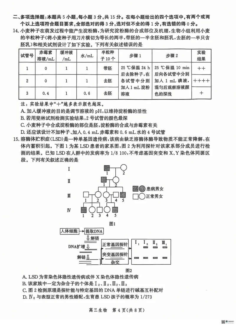 河北省沧州市2024&mdash;2025学年高三上学期12月质量检测生物试题_2024-2025高三（6-6月题库）_2024年12月试卷_1225沧州市普通高中2025届高三年级12月教学质量监测（全科）