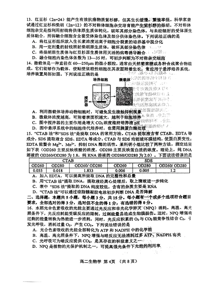 山东省淄博市2023-2024学年度第二学期高二教学质量检测+生物_2024-2025高二（7-7月题库）_2024年07月试卷_0712山东省淄博市2023-2024学年度第二学期高二期末质量检测
