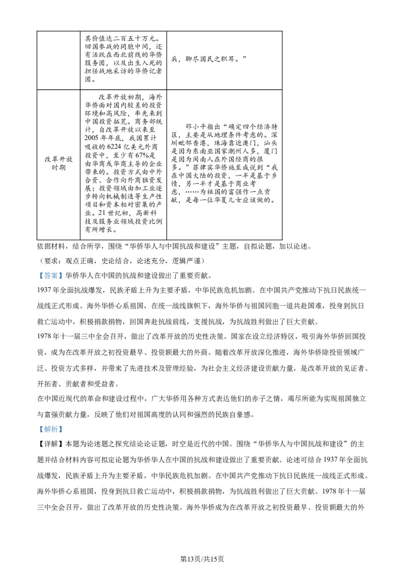 精品解析：2024届北京市西城区高三一模历史试题（解析版）_2024年4月_01按日期_16号_2024届北京市东城区高三一模_2024北京西城高三一模历史试题+答案
