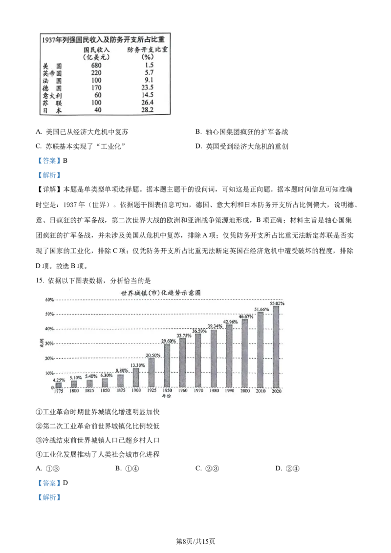精品解析：2024届北京市西城区高三一模历史试题（解析版）_2024年4月_01按日期_16号_2024届北京市东城区高三一模_2024北京西城高三一模历史试题+答案