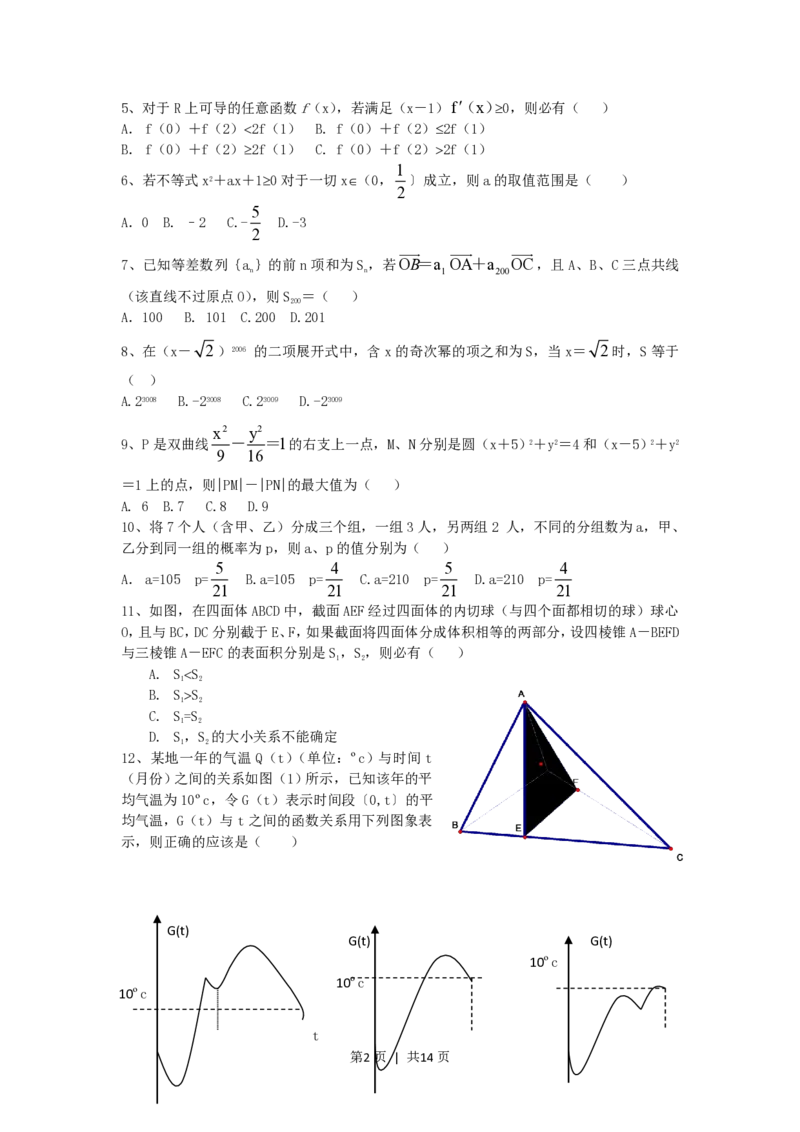 2006年江西高考理科数学真题及答案_数学高考真题试卷_旧1990-2007&middot;高考数学真题_1990-2007&middot;高考数学真题&middot;PDF_江西