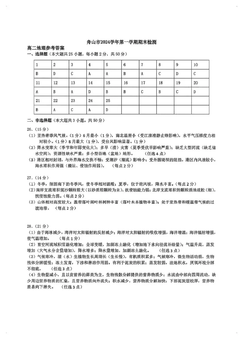 浙江省舟山市2024-2025学年高二上学期期末考试地理PDF版含答案_2024-2025高二（7-7月题库）_2025年03月试卷_0303浙江省舟山市2024-2025学年高二上学期期末考试