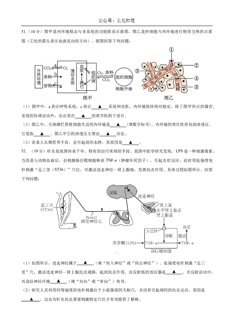 四川省成都市石室中学2024-2025学年高二上学期10月月考试题生物Word版含答案_2024-2025高二（7-7月题库）_2024年10月试卷_1031四川省成都市石室中学2024-2025学年高二上学期10月月考