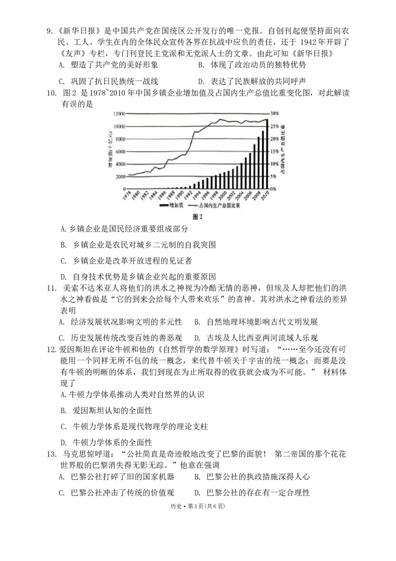 重庆市巴蜀中学2023-2024学年高三下2月月考历史试题_2024年2月_01每日更新_22号_2024届重庆市巴蜀中学高考适应性月考卷(六)_重庆市巴蜀中学2024届高考适应性月考卷(六)历史