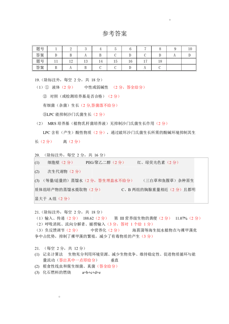 湖北省部分省级示范高中2024~2025学年下学期高二期中测试生物参考答案_2024-2025高二（7-7月题库）_2025年05月试卷_0516湖北省部分省级示范高中2024-2025学年高二下学期4月期中测试