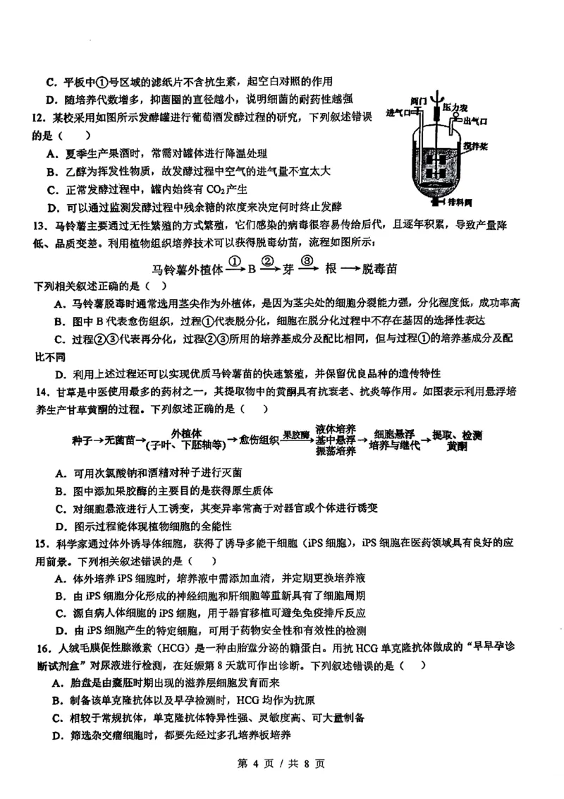 四川省成都市第七中学2024-2025学年高三上学期入学考试生物+答案_2024-2025高三（6-6月题库）_2024年09月试卷_0906四川省成都市第七中学2024-2025学年高三上学期入学考试