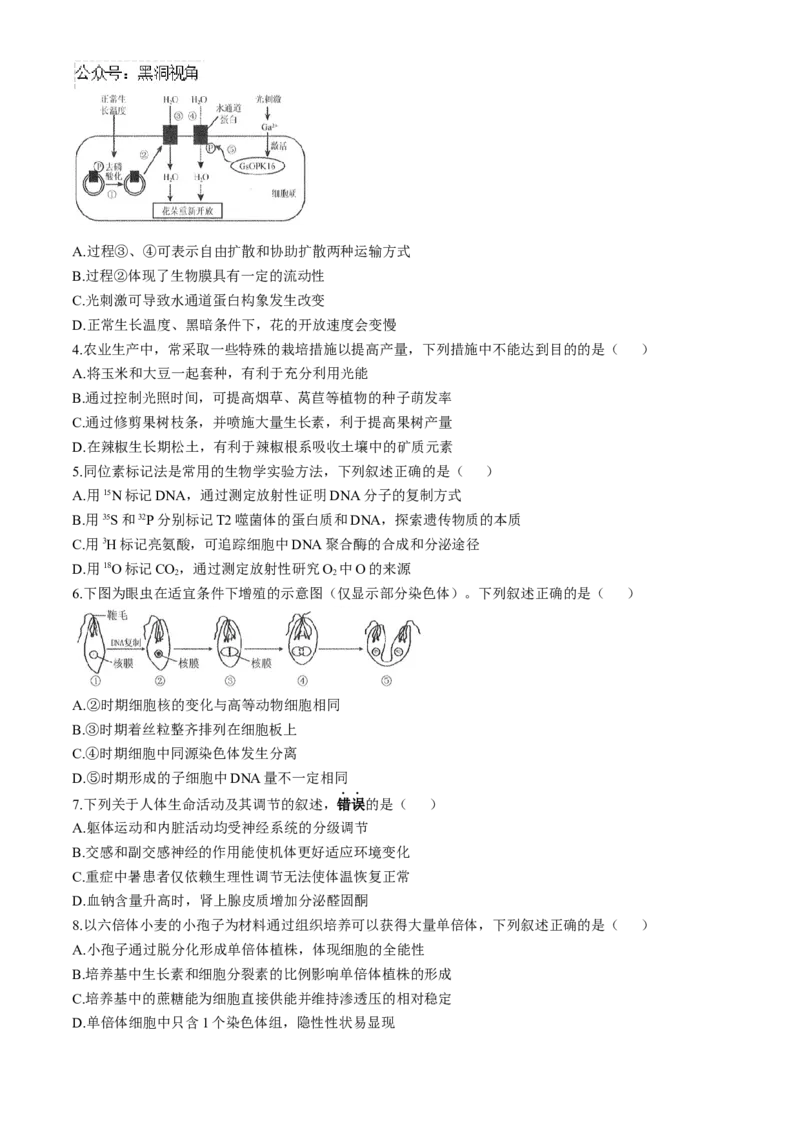 南通海门中学2025届高三上学期第一次调研考试生物试题_2024-2025高三（6-6月题库）_2024年10月试卷_1020江苏省南通海门中学2025届高三上学期第一次调研考试