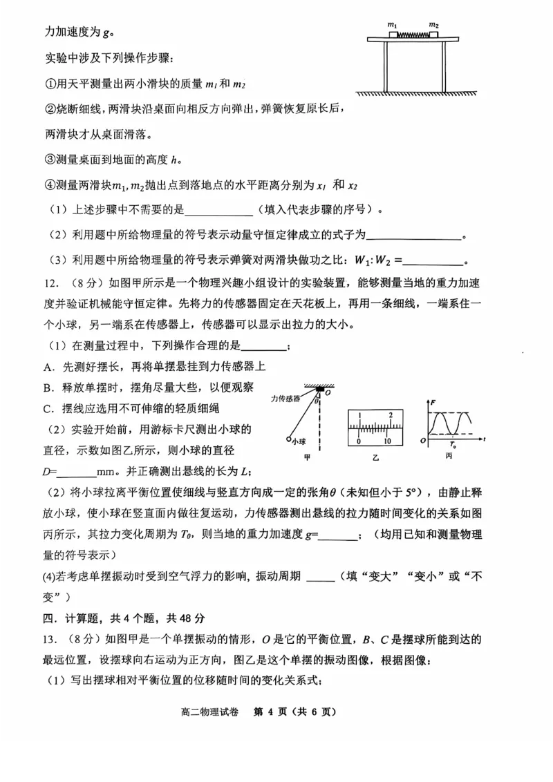 巴蜀中学高二10月月考物理试题_2024-2025高二（7-7月题库）_2024年11月试卷_11062024-2025学年重庆市巴蜀中学高二10月月考
