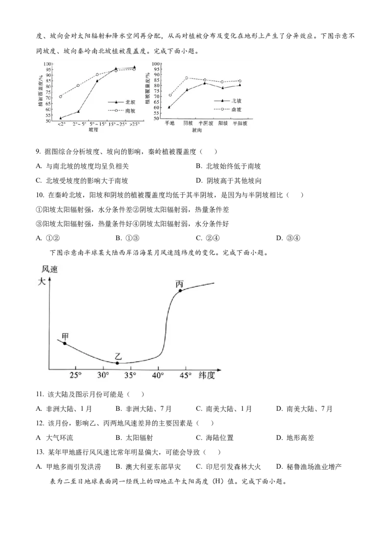 江西省吉安市2024-2025学年高二上学期1月期末地理试题（含答案）_2024-2025高二（7-7月题库）_2025年03月试卷_0312江西省吉安市2024-2025学年高二上学期期末考试
