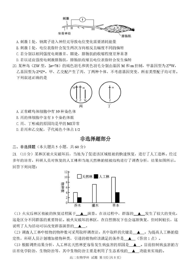 浙江省丽水市发展共同体2024-2025学年高二下学期4月期中联考生物试卷（扫描版有答案）_2024-2025高二（7-7月题库）_2025年04月试卷(1)