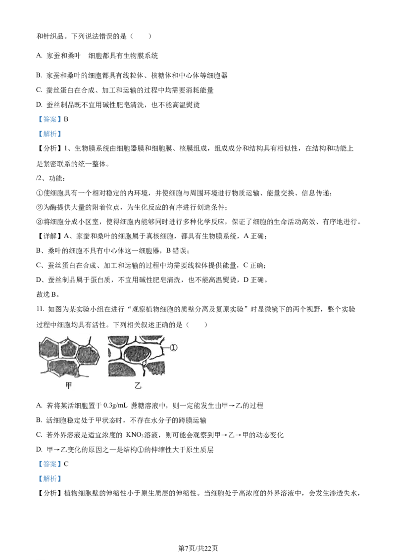精品解析：甘肃省武威市凉州区2023-2024学年高三上学期第三次诊断考试生物试题（解析版）(1)_2023年11月_0211月合集_2024届甘肃省武威市凉州区高三上学期第三次诊断考试