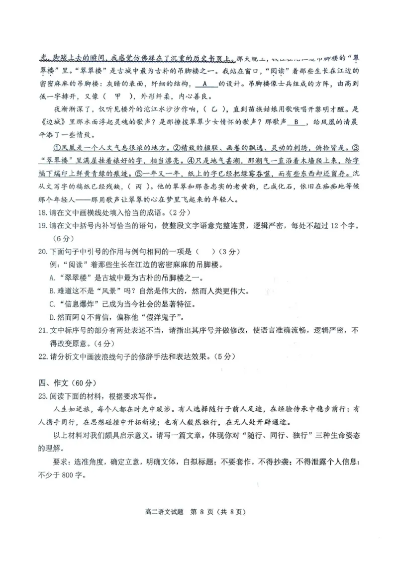 河南省驻马店市环际大联考&rdquo;逐梦计划&ldquo;2024-2025学年高二下学期5月期中语文试卷（PDF版，含答案）_2024-2025高二（7-7月题库）_2025年05月试卷