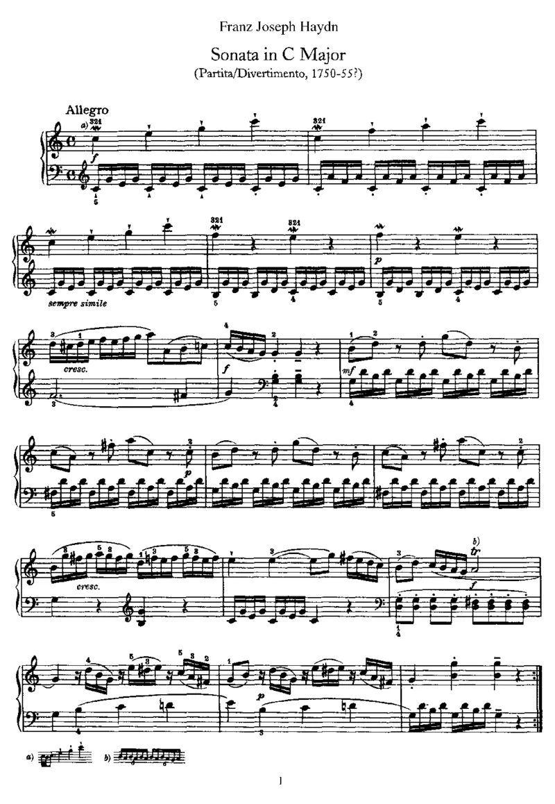 PianoSonataNo1inC_NoRestriction_一万首著名钢琴曲谱哈农贝多芬合集视频教学电子版高清无水印可打印_1古典钢琴知名音乐家谱_海顿钢琴谱全集_奏鸣曲