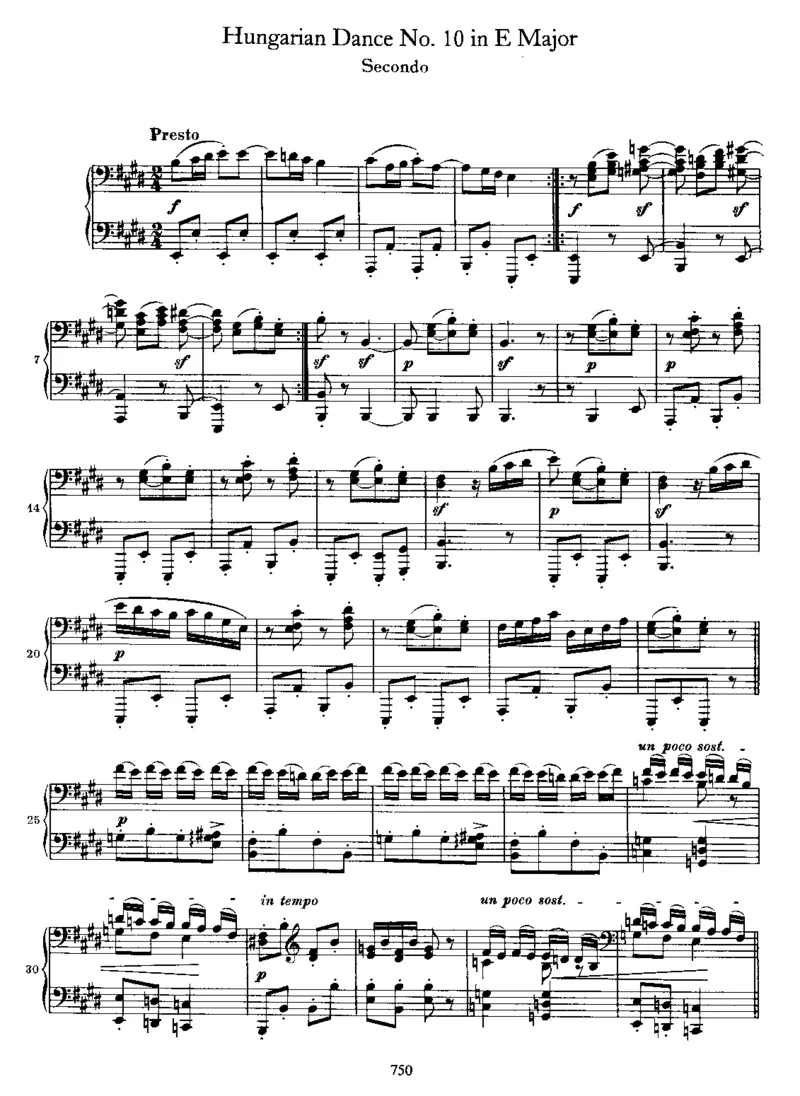 HungarianDanceNo10inE_一万首著名钢琴曲谱哈农贝多芬合集视频教学电子版高清无水印可打印_1古典钢琴知名音乐家谱_勃拉姆斯钢琴谱全集_匈牙利舞曲四手联弹版