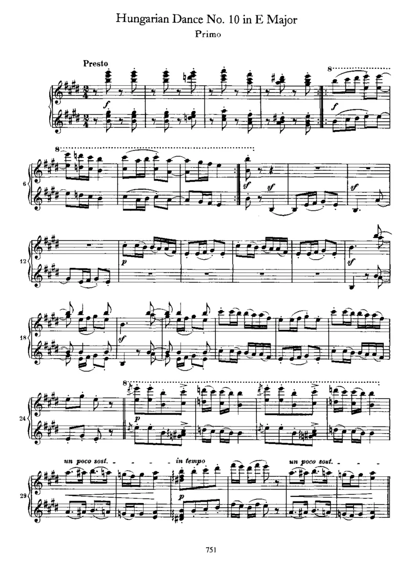 HungarianDanceNo10inE_一万首著名钢琴曲谱哈农贝多芬合集视频教学电子版高清无水印可打印_1古典钢琴知名音乐家谱_勃拉姆斯钢琴谱全集_匈牙利舞曲四手联弹版