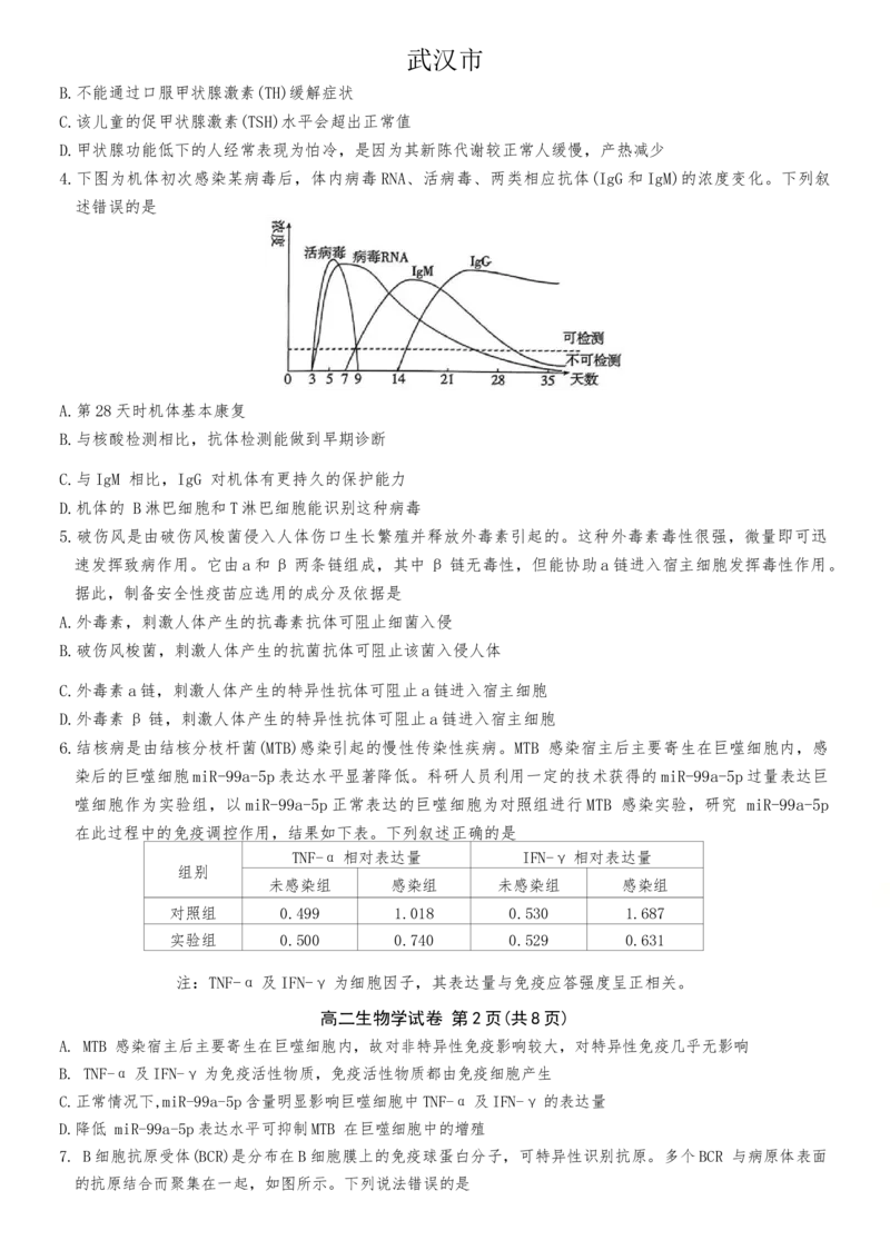 湖北省武汉市部分重点中学2024-2025学年高二上学期期末生物试卷_2024-2025高二（7-7月题库）_2025年02月试卷_0221湖北省部分重点中学2024-2025学年高二上学期期末联考