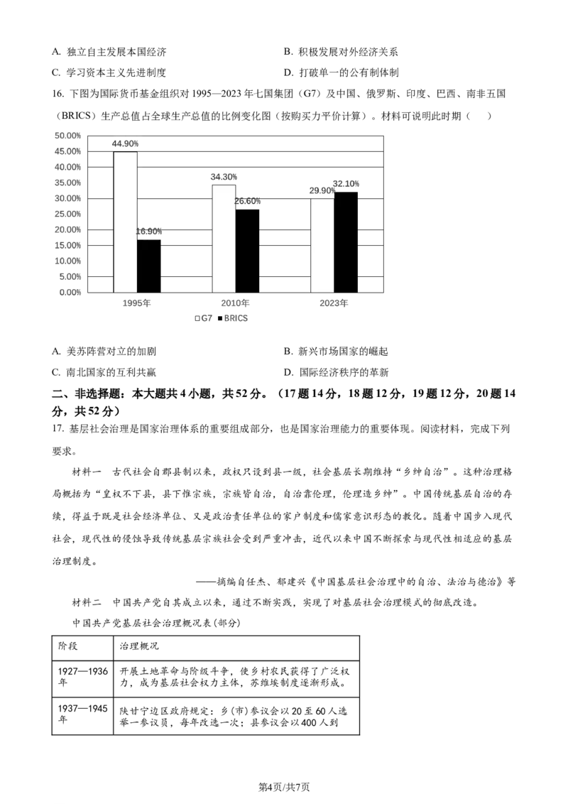 精品解析：广西壮族自治区&ldquo;贵百河&rdquo;2024届高三下学期二模历史试题（原卷版）_2024年4月_01按日期_18号_2024届广西&ldquo;贵百河&rdquo;4月高三质量调研联考