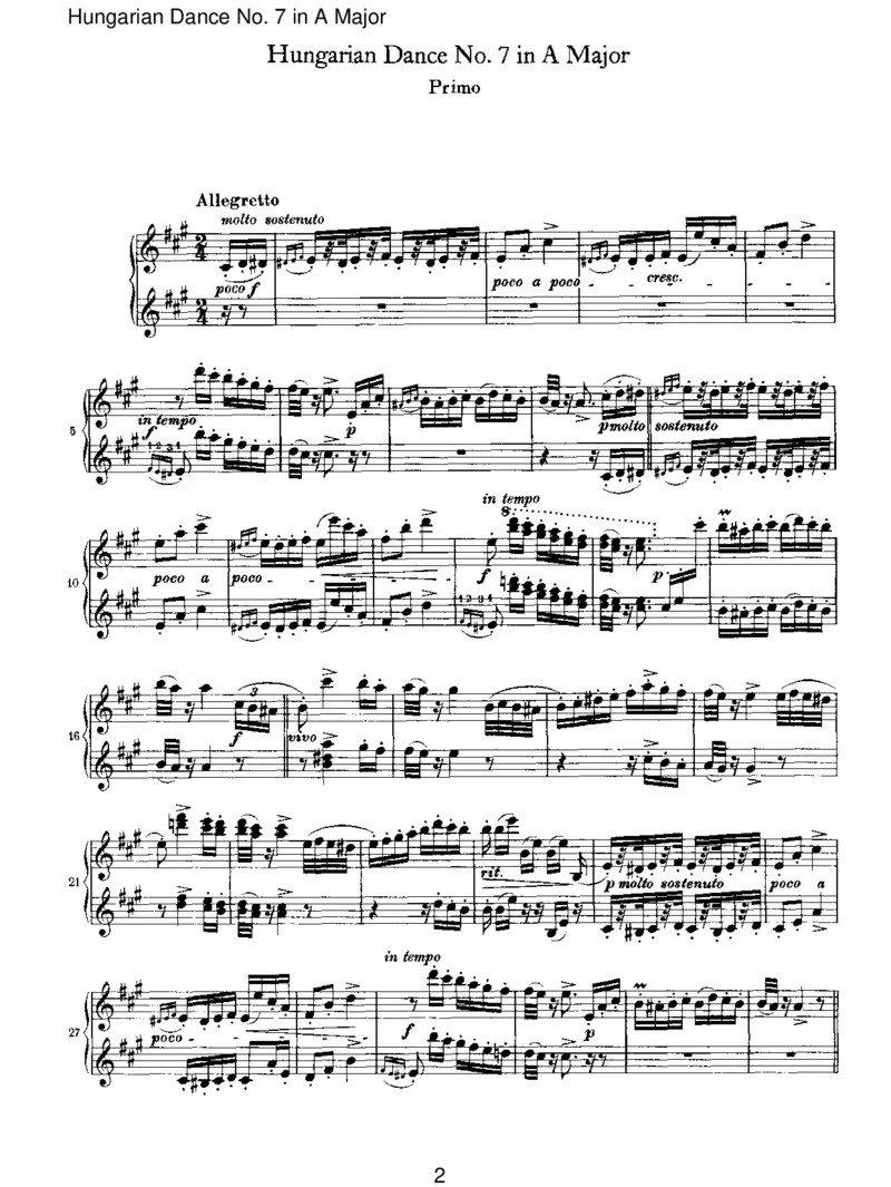 HungarianDanceNo.7inAMajor_一万首著名钢琴曲谱哈农贝多芬合集视频教学电子版高清无水印可打印_1古典钢琴知名音乐家谱_勃拉姆斯钢琴谱全集_VI.PianoWorksforFourHands