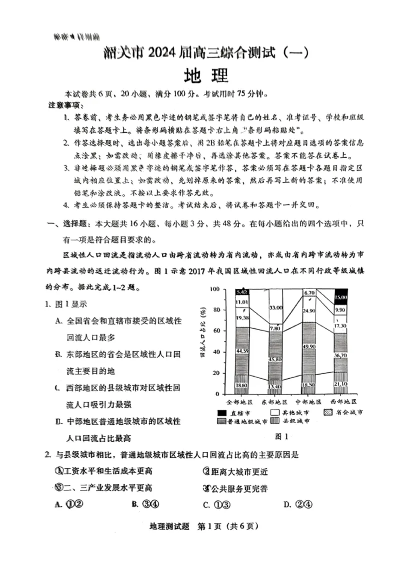 韶关市2024届高三综合测试（一）地理(1)_2023年11月_01每日更新_22号_2024届广东省韶关市高三综合测试（一）