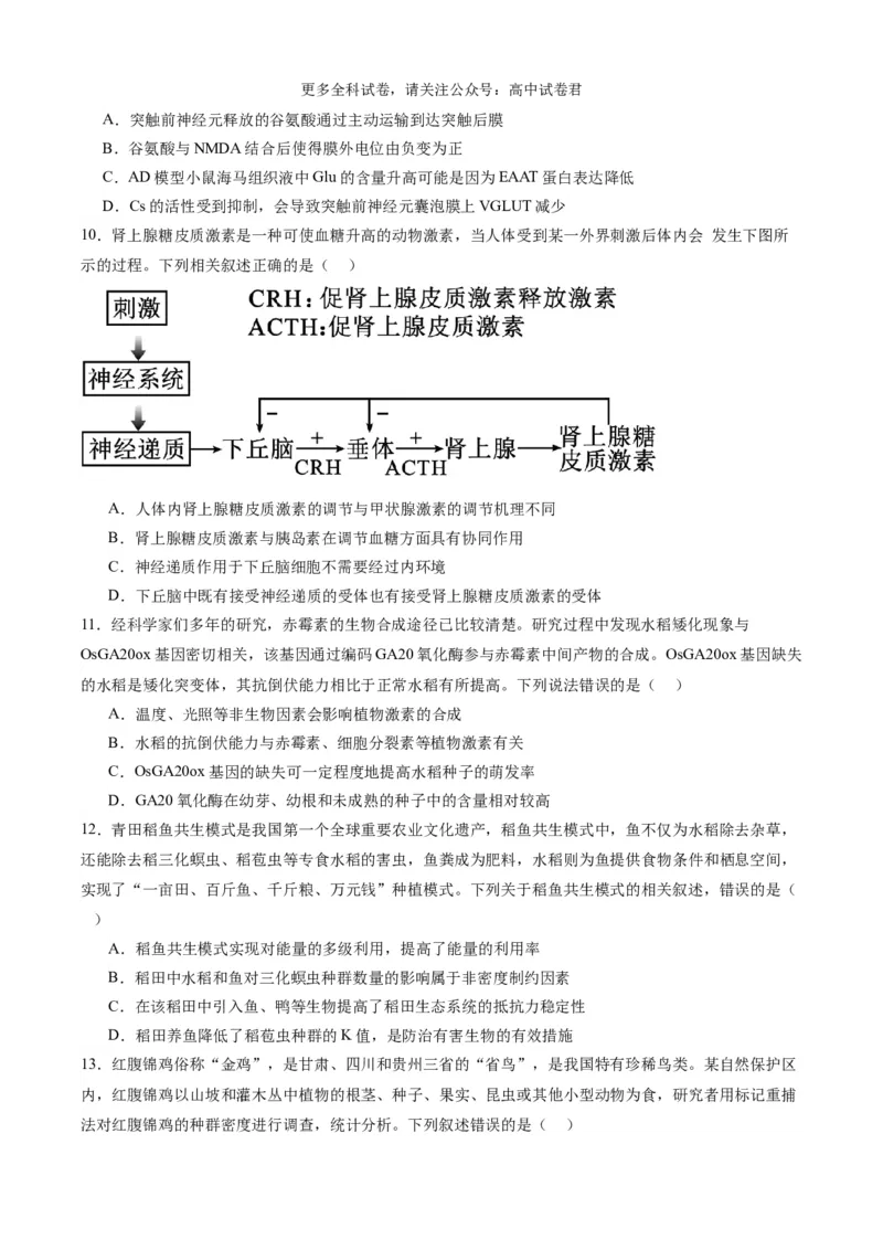 生物（九省联考考后提升卷，贵州卷）（原卷版）_2024年4月_其他_2024年1月新&ldquo;九省联考&rdquo;考后提升卷（原卷+解析）_2024年1月&ldquo;九省联考&rdquo;生物真题完全解读与考后提升