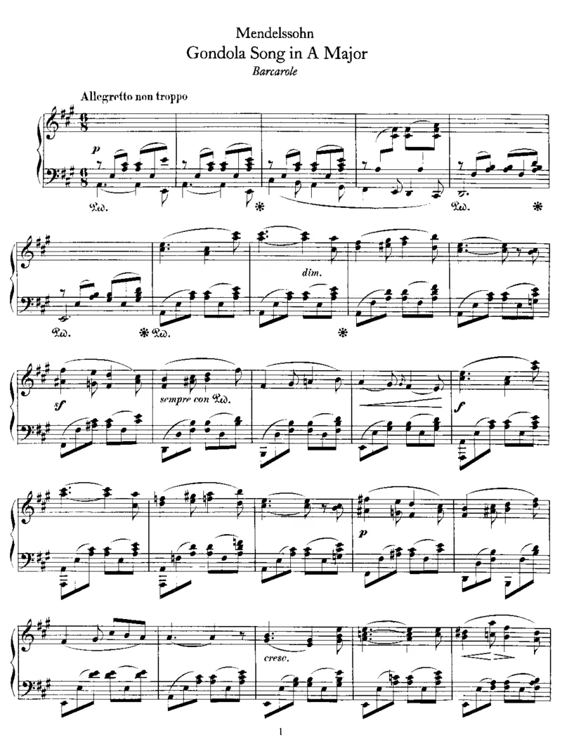 GondolaSonginA(Barcarole)_一万首著名钢琴曲谱哈农贝多芬合集视频教学电子版高清无水印可打印_02现代钢琴谱合集_马克西姆钢琴谱全集_门德尔松钢琴谱全集_其他