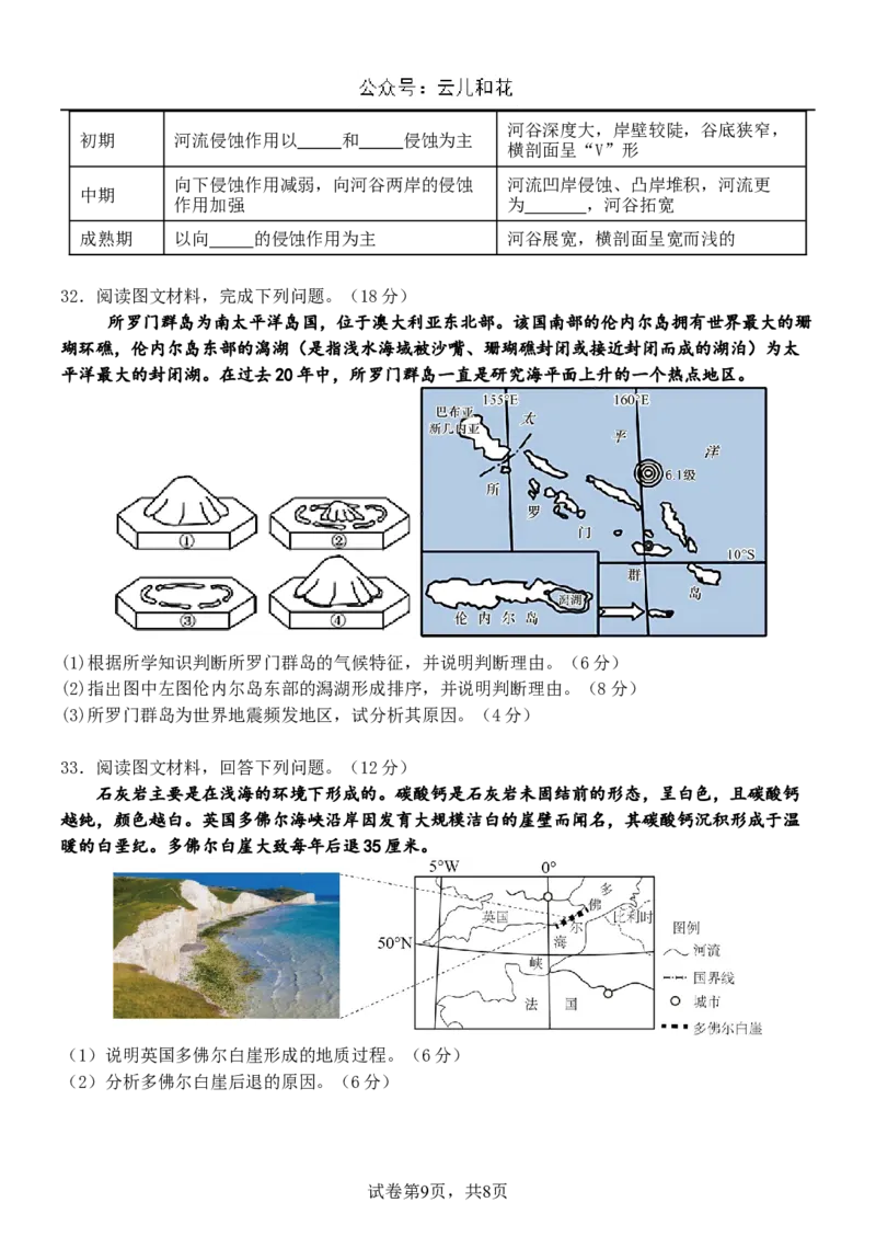 地理期中_2024-2025高二（7-7月题库）_2024年11月试卷_1127重庆市万州二中2024-2025学年高二上学期期中考试_重庆市万州二中2024-2025学年高二上学期期中考试地理试题（含答案）