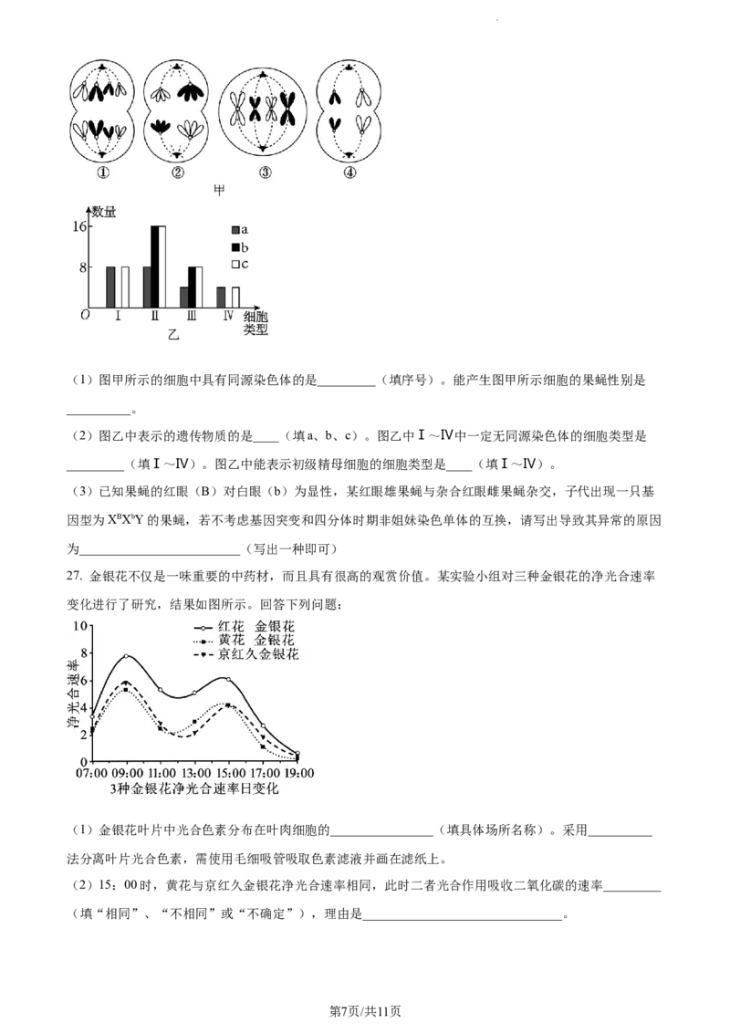 精品解析：新疆生产建设兵团第三师图木舒克市一中2023-2024学年高三11月月考生物试题（原卷版）(1)_2023年11月_0211月合集